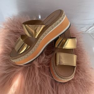 PRADA Metallic-Gold Flatform Slide Espadrille